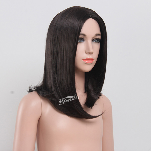 ST 2017 new style 15" black straight middle part synthetic hair for kids