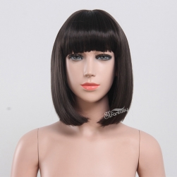 12" Black color short straight synthetic hair bob wig for kids