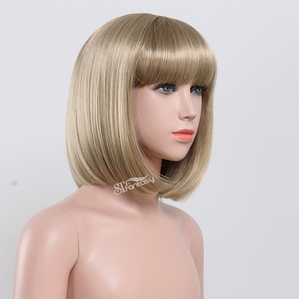 ST golden blonde synthetic bob hair style wig for little girls