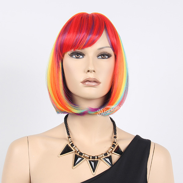 ST 2016 hot sale style 12" rainbow bob wig for party