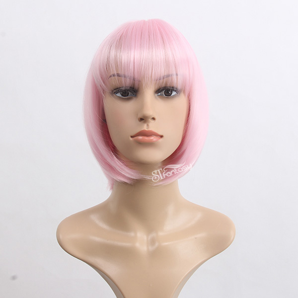 China wig factory wholesale popular hair style 13" Pink synthetic hair bob wig for party