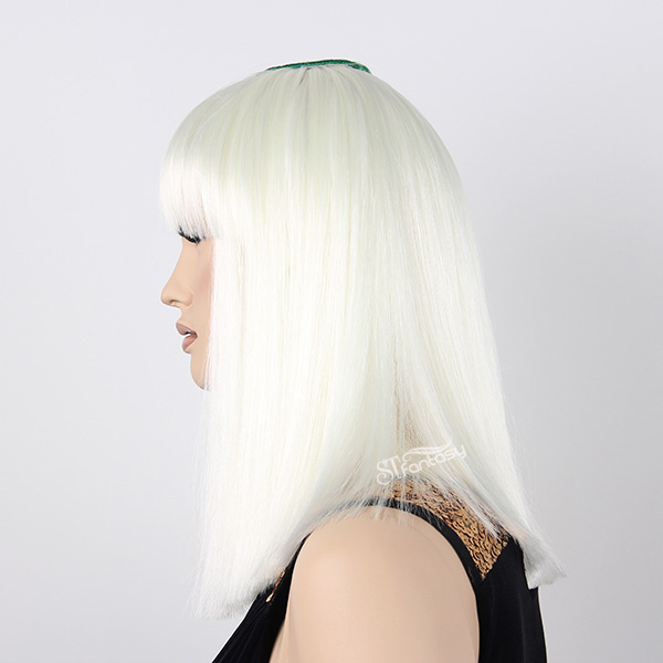 16" straight hair half white half green synthetic wig for party with shoulder length