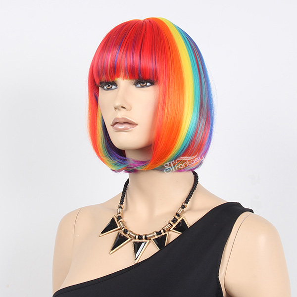 ST 2016 hot sale style 12" rainbow bob wig for party