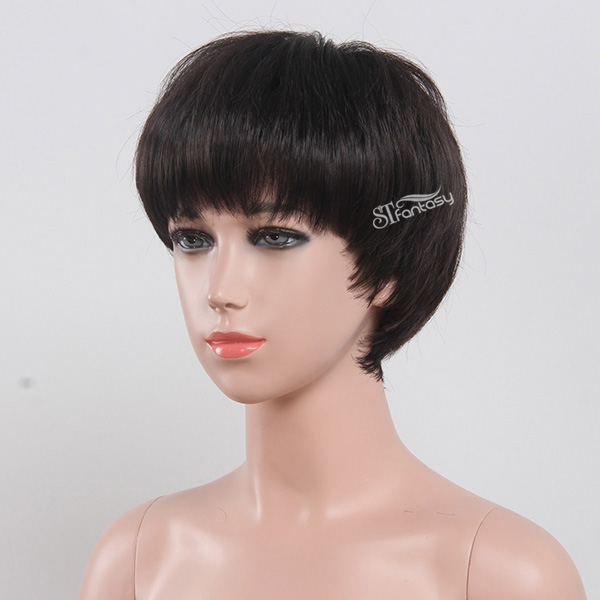 12" short black synthetic hair kids wig 80g