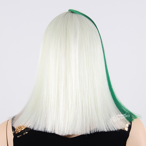 16" straight hair half white half green synthetic wig for party with shoulder length