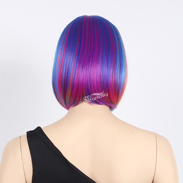 ST 2016 hot sale style 12" rainbow bob wig for party