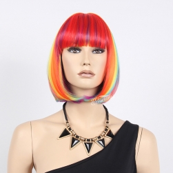 ST 2016 hot sale style 12" rainbow bob wig for party