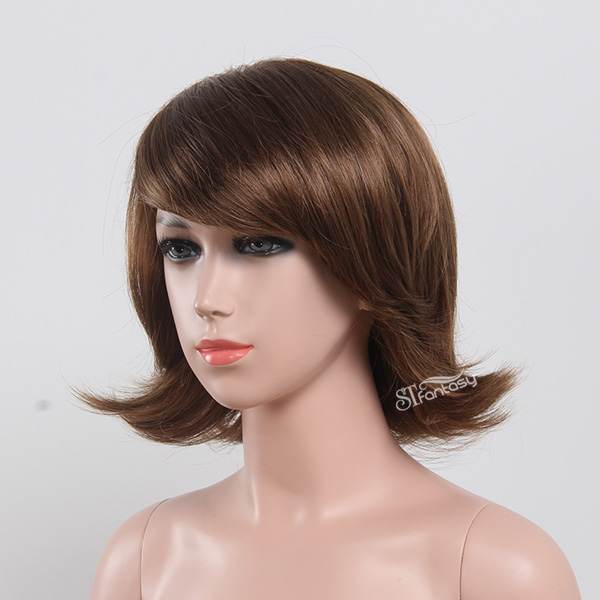 Short brown curly synthetic hair wig for kids