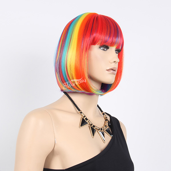 ST 2016 hot sale style 12" rainbow bob wig for party