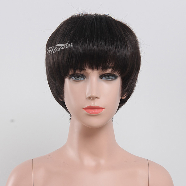 12" short black synthetic hair kids wig 80g