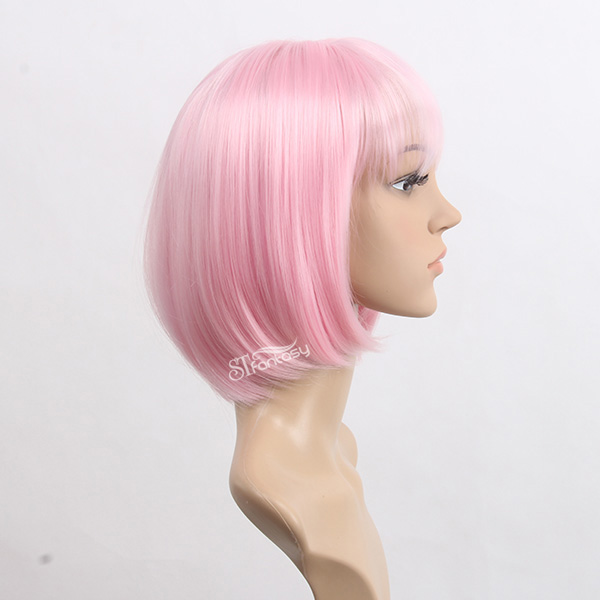 China wig factory wholesale popular hair style 13" Pink synthetic hair bob wig for party