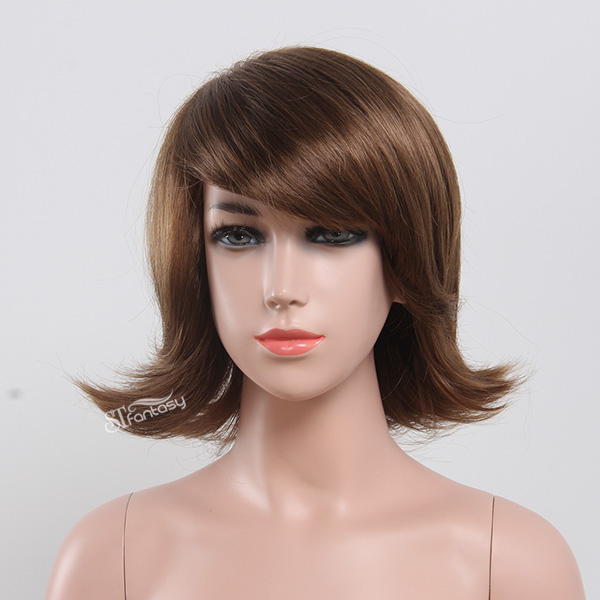 Short brown curly synthetic hair wig for kids