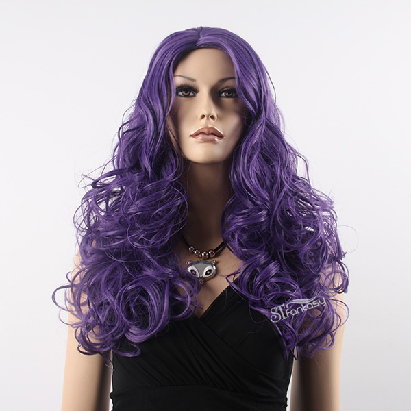 27" Fluffy synthetic purple hair wig for party and shopping window mannequin head