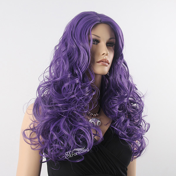 27" Fluffy synthetic purple hair wig for party and shopping window mannequin head