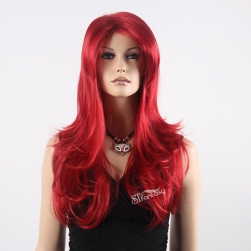 24" Long curly hot red middel part synthetic hair wig for party 220g
