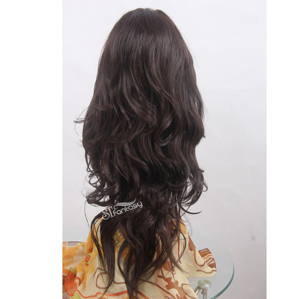 25" natural brown curling women synthetic lace front wigs from china