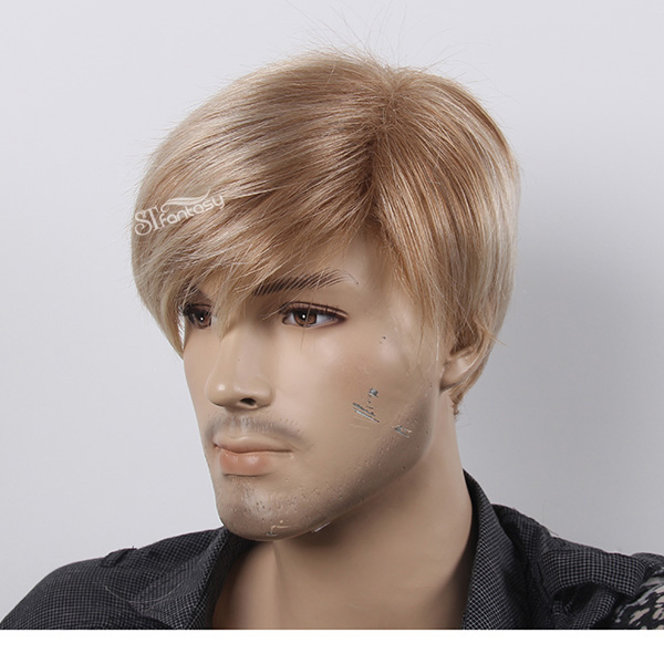 European hair style 12" dark blonde synthetic hair side part wig for young men