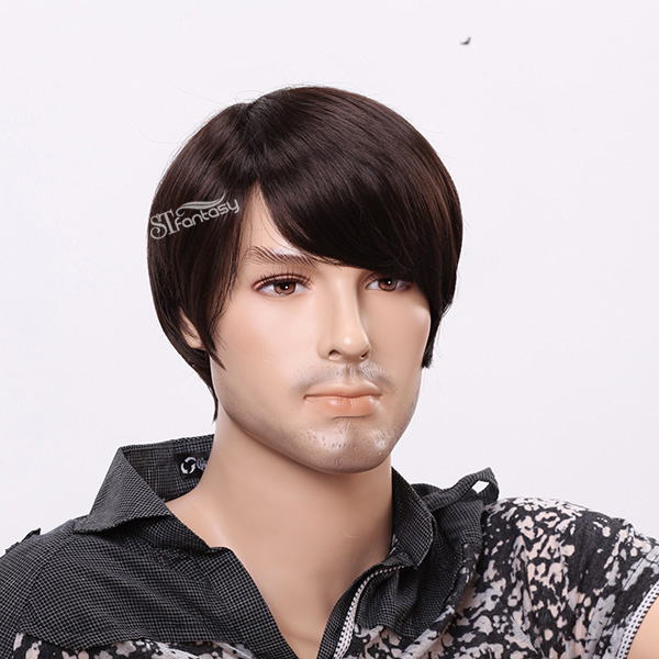 ST 2016 hot sale product 12" short straight black synthetic hair male wig