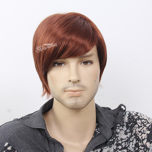 ST asian hair style wig 13" reddish brown synthetic hair man wig with wholesale price