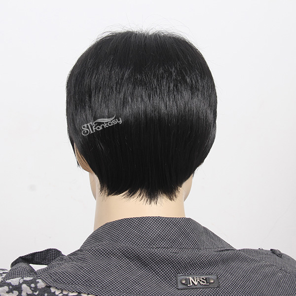 Wholesale 12" black short men artificial hair wig with imported fiber from japan