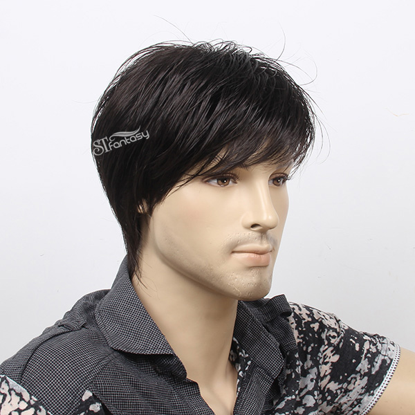 Guangzhou fantasy wig popular hair style short straight male wig black color