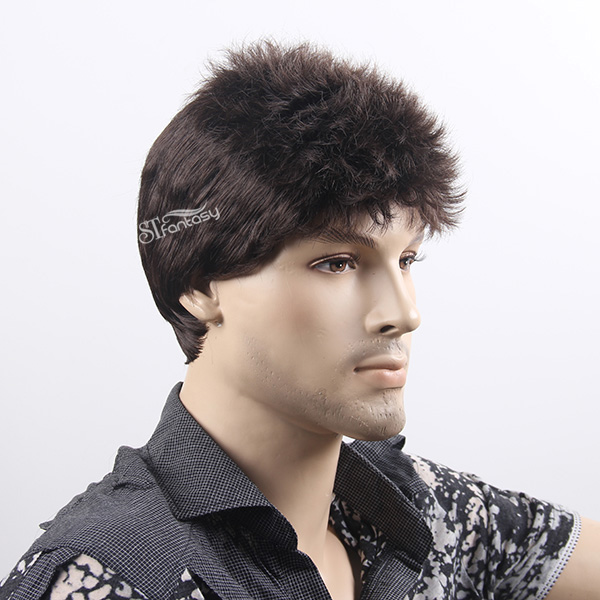 China synthetic wig factory wholesale 11" short fasion hair style wig for men