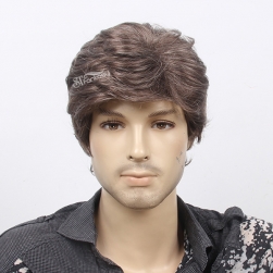 Short curly ash brown artificial hair wig for men