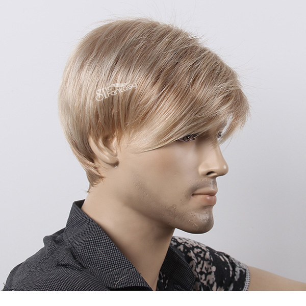 European hair style 12" dark blonde synthetic hair side part wig for young men