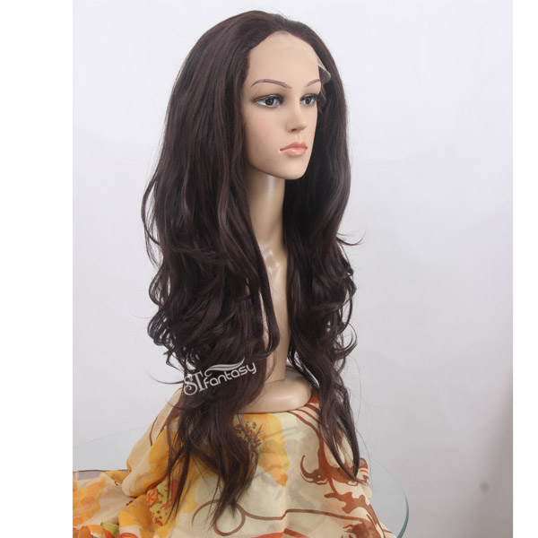 25" natural brown curling women synthetic lace front wigs from china