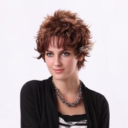 12.5" natural brown short curly synthetic wigs for women