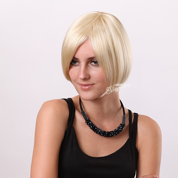 100% synthetic fiber short hair wigs blonde straight bob wigs for women wholesale