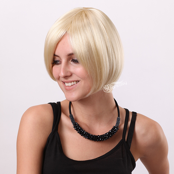 100% synthetic fiber short hair wigs blonde straight bob wigs for women wholesale
