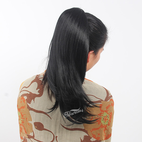 China ponytails supplier wholesale 55cm black synthetic hair ponytiail with natural wave