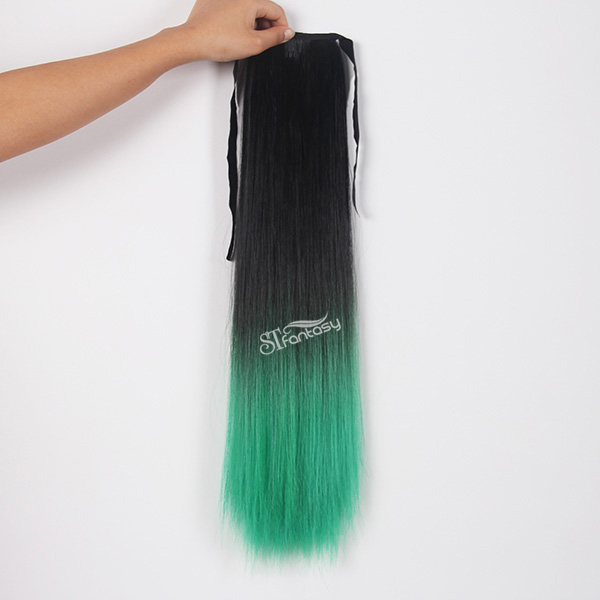 ST wholesale synthetic hair straight black ombre green long ponytails