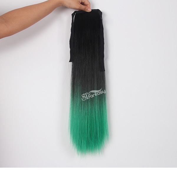 ST wholesale synthetic hair straight black ombre green long ponytails