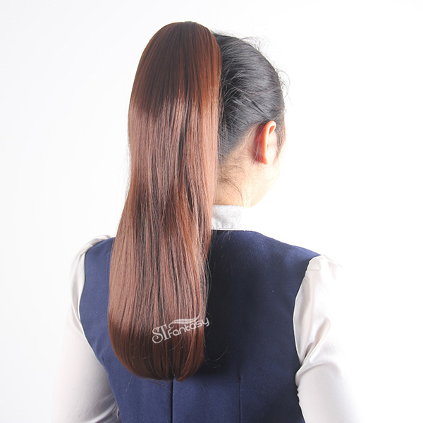 China synthetic hair extension wholesale long natural curl brown fake hair ponytials