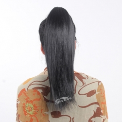 Guangzhou synthetic hair extension factory wholesale 50cm silky straight black hair ponytails