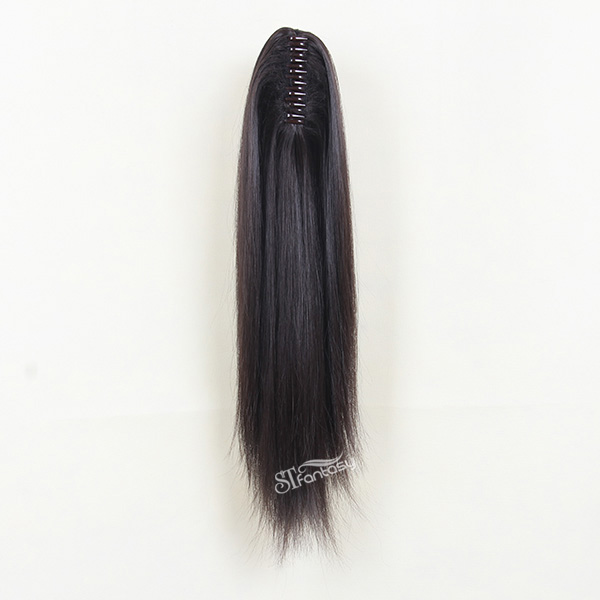 Guangzhou synthetic hairpieces factory wholesale 55cm straight black ponytail with claw
