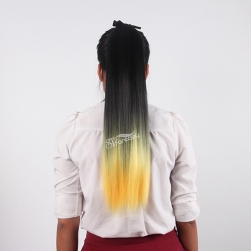 ST wholesale long straight black ombre yellow synthetic hair ponytaile with string