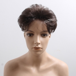 ST wholesale short curly brown synthetic hair toupee for bald man or women