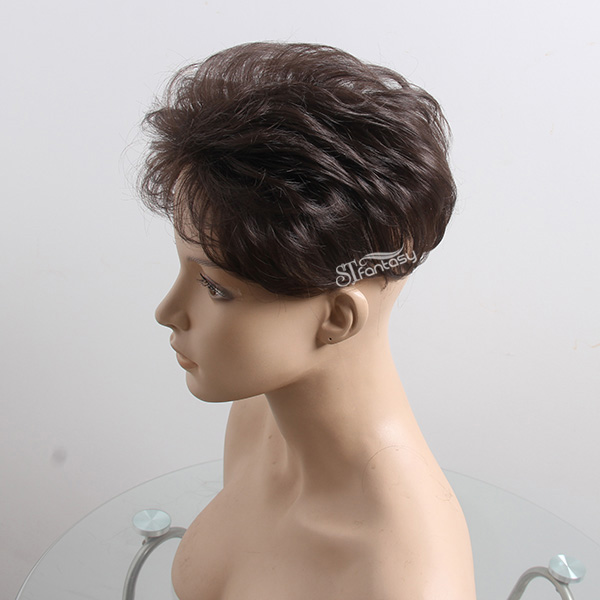 ST wholesale short curly brown synthetic hair toupee for bald man or women
