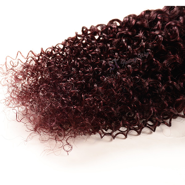 China human hair extension vendor wholesale kinky curly remy human hair weft in burgundy color