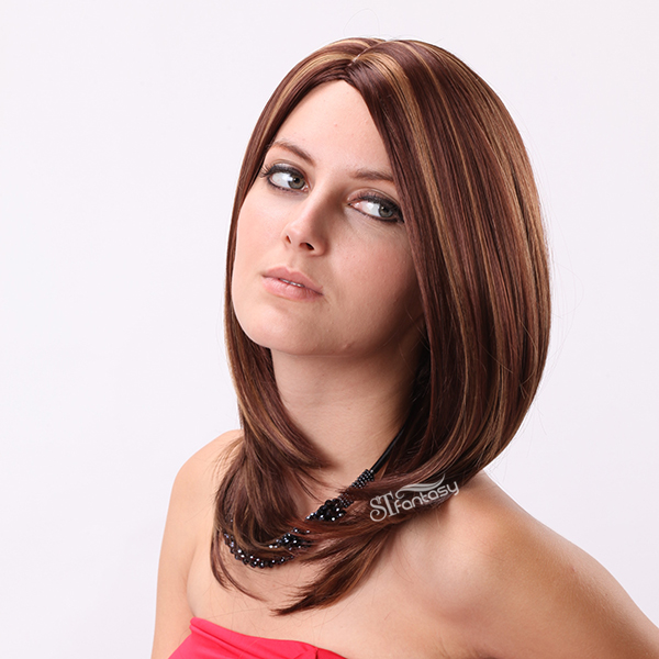 Hong Kong cheap synthetic women medium long straight wigs for sale