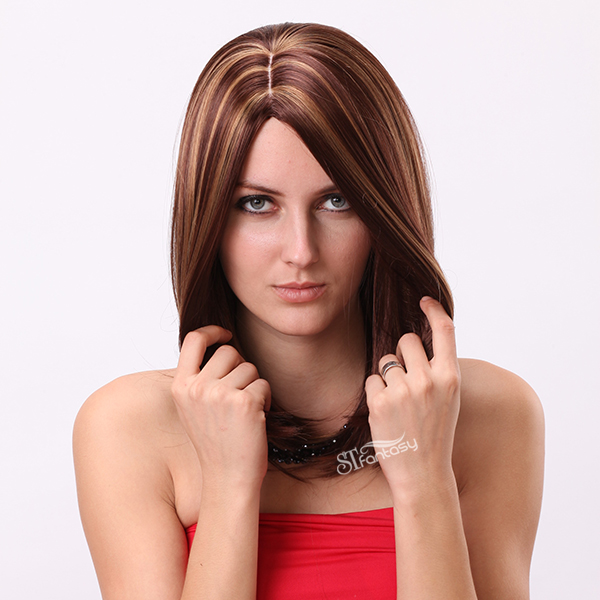 Hong Kong cheap synthetic women medium long straight wigs for sale
