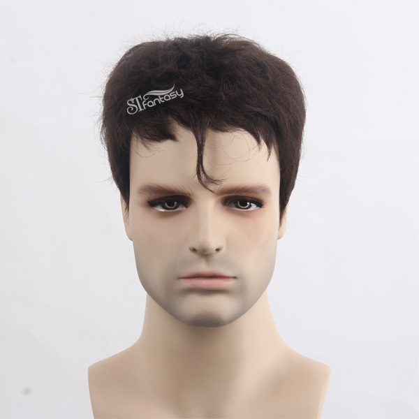 Short synthetic brown wigs for men