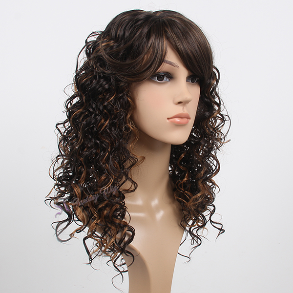 Long curly ombre brown natural scalp syntheitc wigs for German women