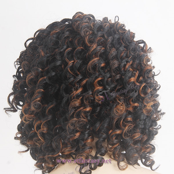 Hand made spiral water wave black-brown mixed wigs manufacturer