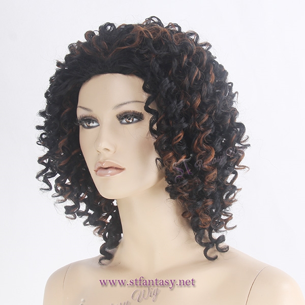 Hand made spiral water wave black-brown mixed wigs manufacturer