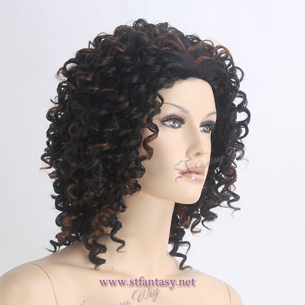 Hand made spiral water wave black-brown mixed wigs manufacturer
