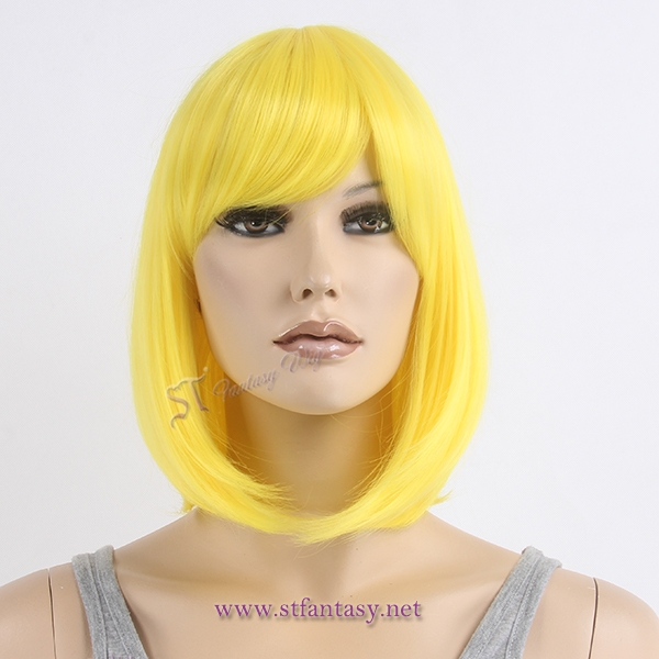 Short bob wigs yellow colour women party wigs supplier